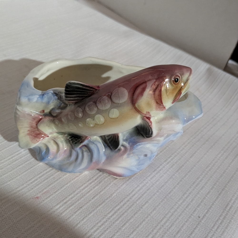 VTG Shafford Planter salmon fish in the ocean hand decorated ceramic Japan